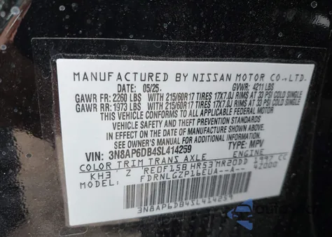 2025 Nissan Kicks Sr Intelligent Awd z USA, uszkodzony, nr VIN 3N8AP6DB4SL414259